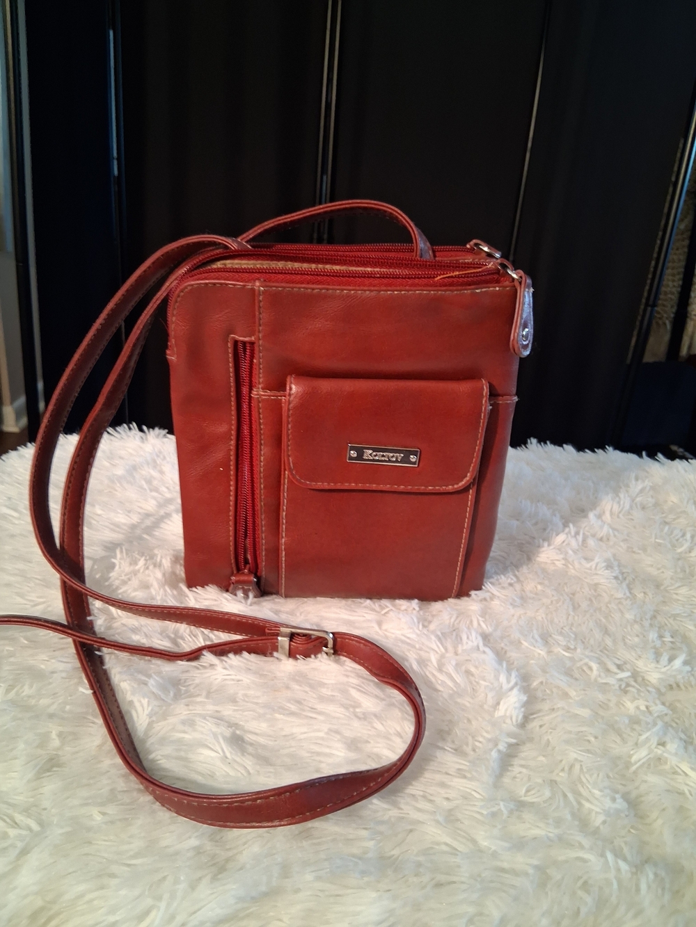 Koltov Rust Red Leather Crossbody Bag - Front Pocket Design